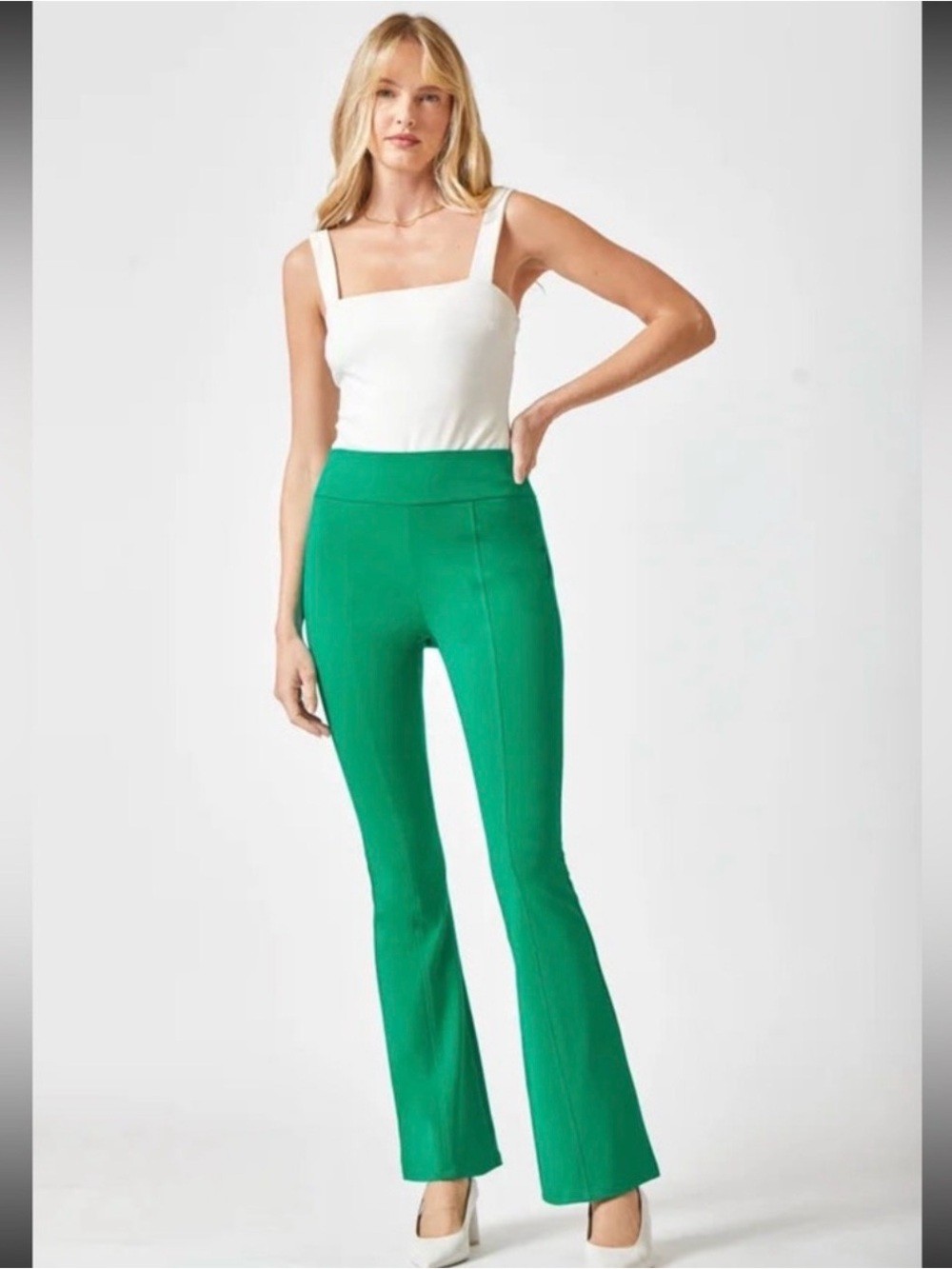 Dear Scarlett Magic Flare Green Ponte Pull On Pants